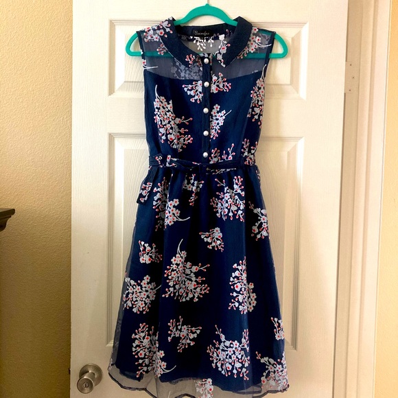 Floral Swing Style Dress by Sucrefas - Belted - Picture 1 of 11